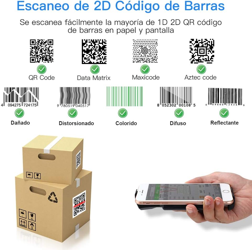Skaner kodów kreskowych Bluetooth Eyoyo, bezprzewodowy czytnik kodów kreskowych 1D 2D QR z tylnym klipsem do urządzeń mobilnych, Android, IOS (+3 miesiące subskrypcji ShipTown)