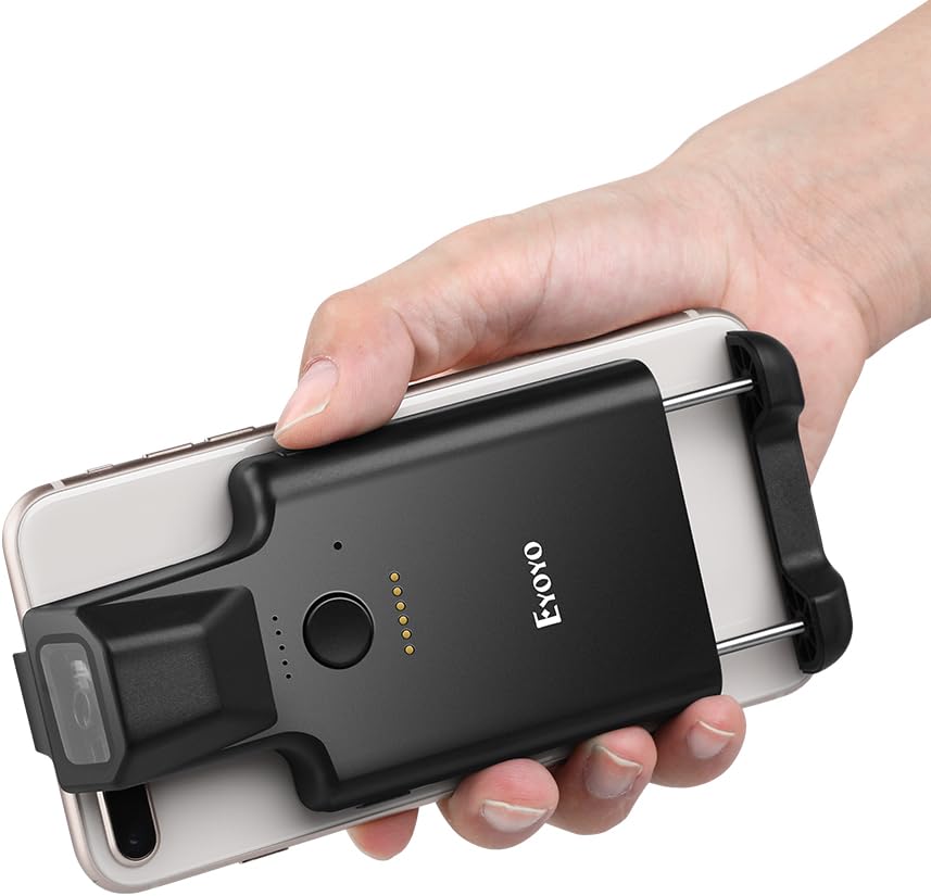 Skaner kodów kreskowych Bluetooth Eyoyo, bezprzewodowy czytnik kodów kreskowych 1D 2D QR z tylnym klipsem do urządzeń mobilnych, Android, IOS (+3 miesiące subskrypcji ShipTown)